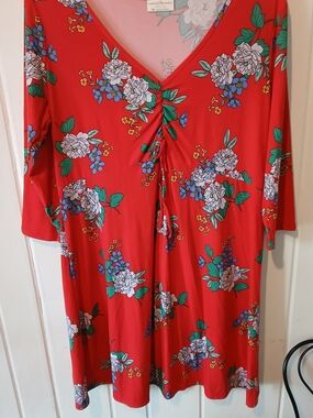 Habitat Red Floral V-Neck Ruched Front Dress